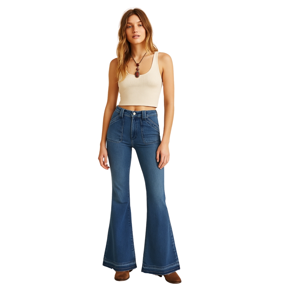 Frame Le‎ High Flare Leg High Rise Blue Medium Wash Jeans 70's Boho, Size 27